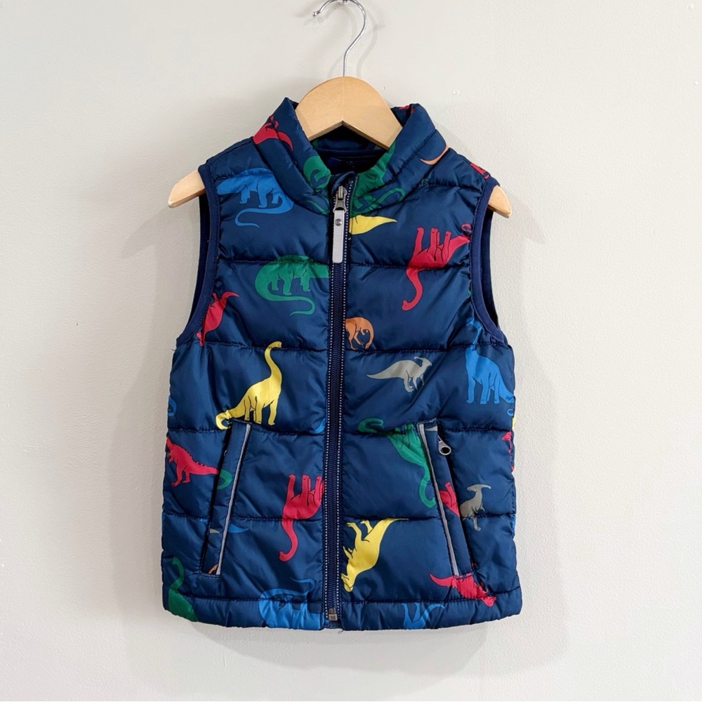 Hanna Andersson Kids Dino Puffer Vest Down Feather Size 4 Blue Kidcore